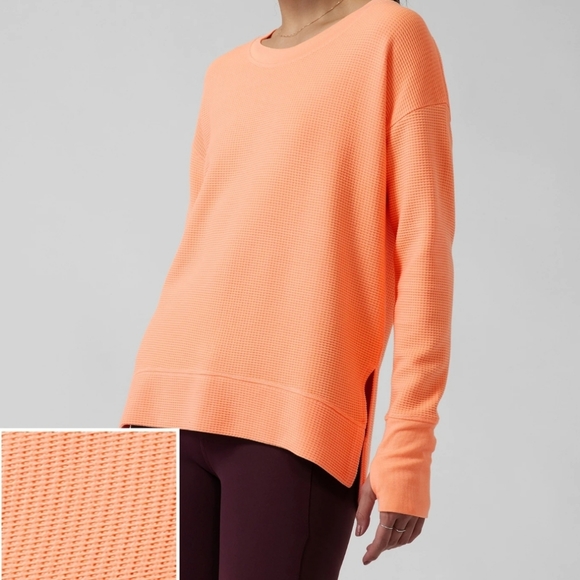 Athleta Coaster Luxe Waffle Sweatshirt Orange Bleach SZ Medium - Picture 11 of 11
